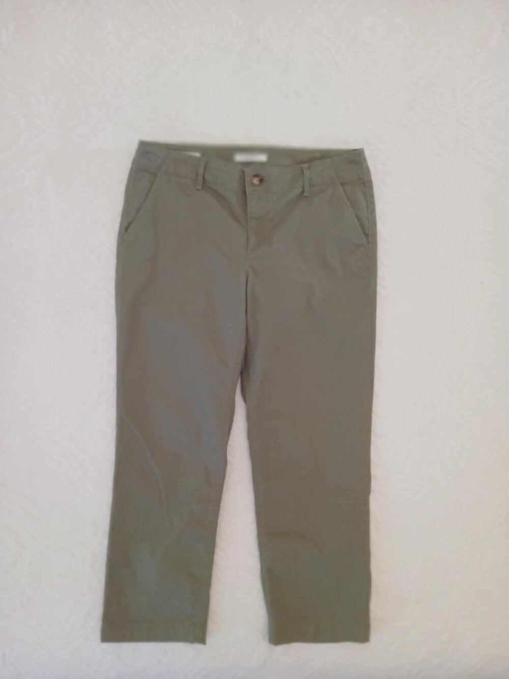 LOFT The Slim Chino Kick Crop Twill Pants Size 8 Petite 29/8P Khaki Army GREEN